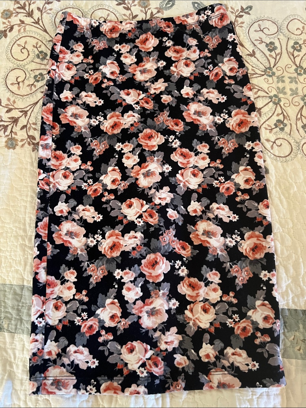 Forever 21 Black Pencil Skirt with Pink Floral Print